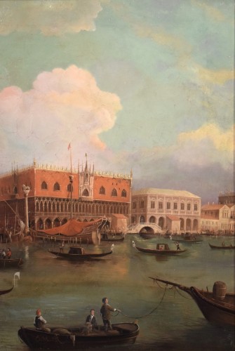 XIXe siècle - Venise, Bassin de Saint-Marc  Monogrammé E.M. et daté 1875